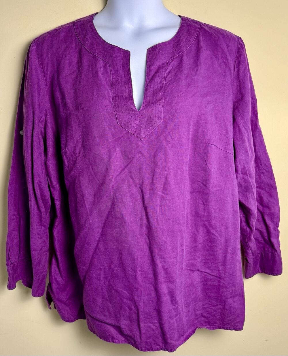 Lauren Ralph Lauren linen tunic top 2XL Magenta Coastal Lagenlook Classic Boho